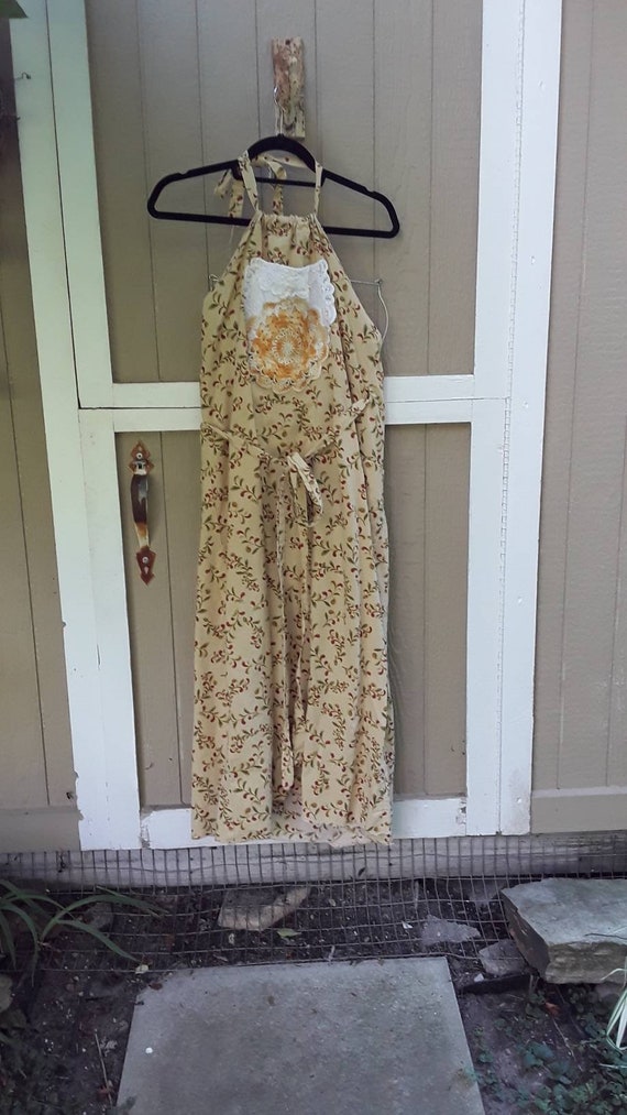 Upcycled Back Wrap Dress, Boho Dress, Market Dress, 70s Style Dress, Free People , Halter Style Back Wrap Dress, Altered Couture. Wrap Dress