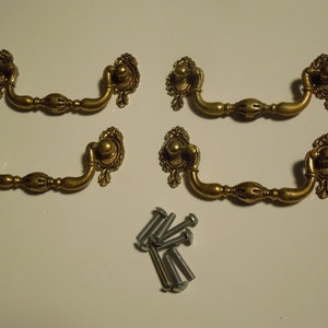 Lot Of 4 Mid Century Brass Dresser Handles, Authentic Ornate Brass Hardware, FREE SHIPPING!!