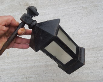 ON SALE!! Heavy Cast Iron Porch Light, Rare 1930's Six Sided Frosted Glass Front Outside Light, Free Priority Shipping!!