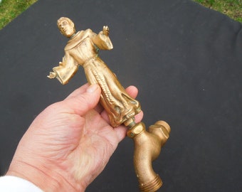 Rare Brass Water Spigot St. Francis, Holy Gardening Tool, Outside Water Faucet H. W. Axford, FREE PRIORITY SHIPPING!!