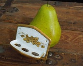 Antique German Porcelain Toothbrush Holder, Wall Mount Bathroom Fixture, Rare Porcelain And Gold Bathroom Accents, FREE SHIPPING