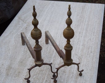 Antique Brass Andirons, Federal Period Fire Dogs, Antique Fireplace, FREE SHIPPING!!