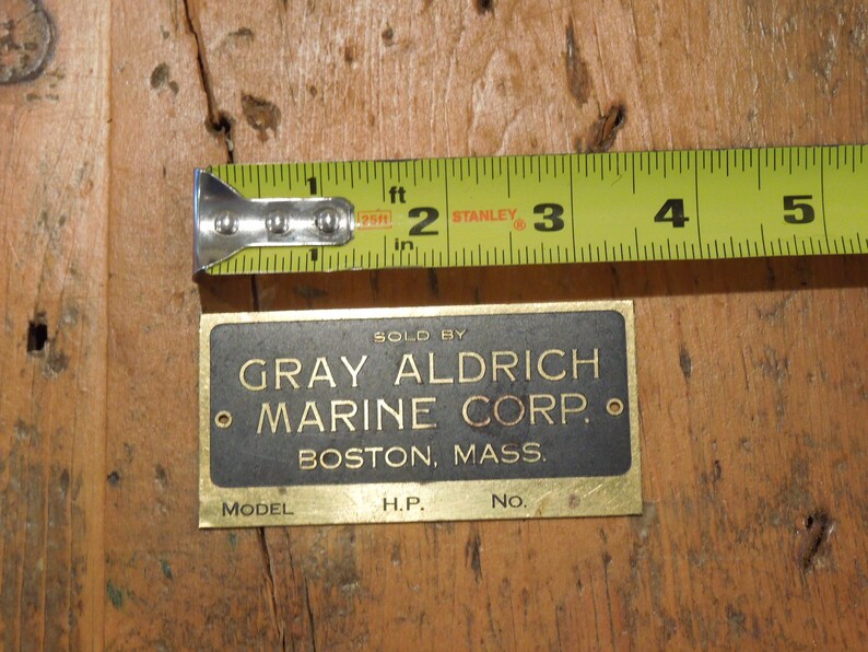 Rare étiquette en laiton pour moteur de tracteur, Gray Aldrich Marine Corp. Boston, Massachusetts, livraison gratuite image 3