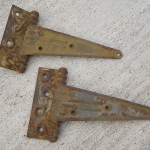 Rare Antique Farm Gate Heavy Duty Strap Hinges, Pair Of Pressed Steel Antique Barn Door Hinges, FREE SHIPPING!!