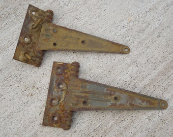 Rare Antique Farm Gate Heavy Duty Strap Hinges, Pair Of Pressed Steel Antique Barn Door Hinges, FREE SHIPPING!!