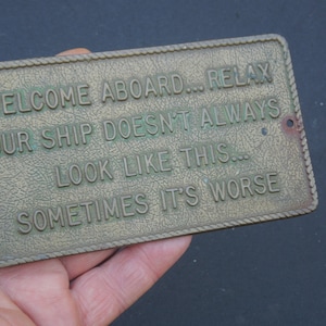 Rare Nautical Brass Novelty Ship Plaque, 1960&#39;s Brass Boat Plaque, FREE SHIPPING!!
