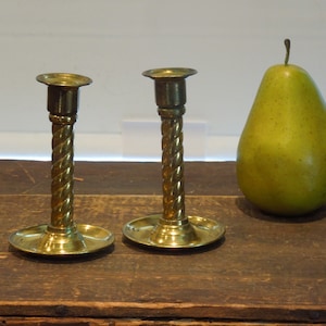 Pair Of Brass Candlestick Holders, Barley Twist Spiral Short Candlestick Holds, FREE SHIPPING!!