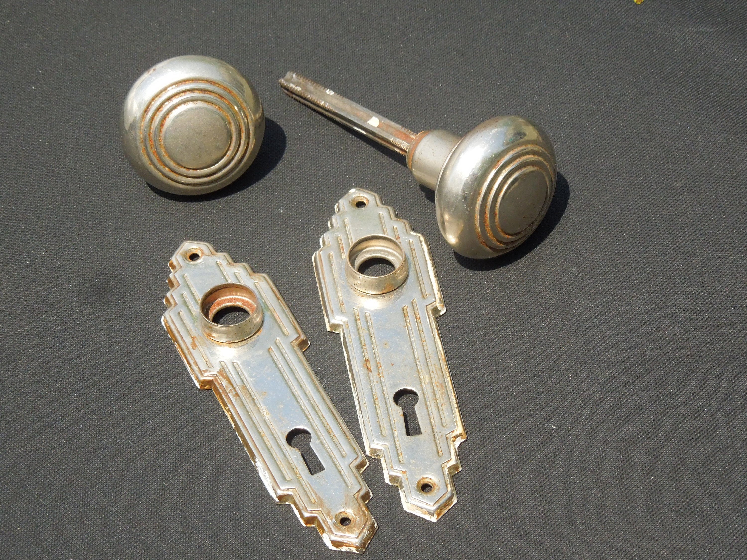 British Handmade Oval Mortice Door Knobs On Art Deco Backplate in