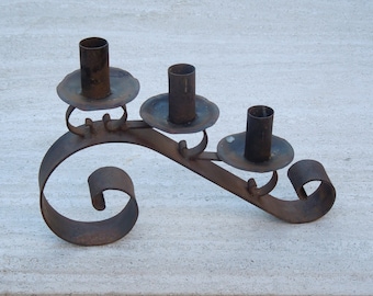 Primitive Wrought Iron Candelabra, Gothic Candle Holder, Blacksmith Made, FREE SHIPPING!!