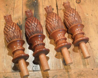 Large Pineapple Wooden Bed Post Finials, Set Of 4 Bed Finials, FREE SHIPPING!!