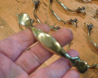 Lot Of 10 Polished Brass Handles With Screws, New Old Stock Brass Handles, FREE SHIPPING!!