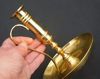 Large Brass Chamberstick Candlestick Holder with Handle , MCM Brass Candle Holder, FREE SHIPPING!!