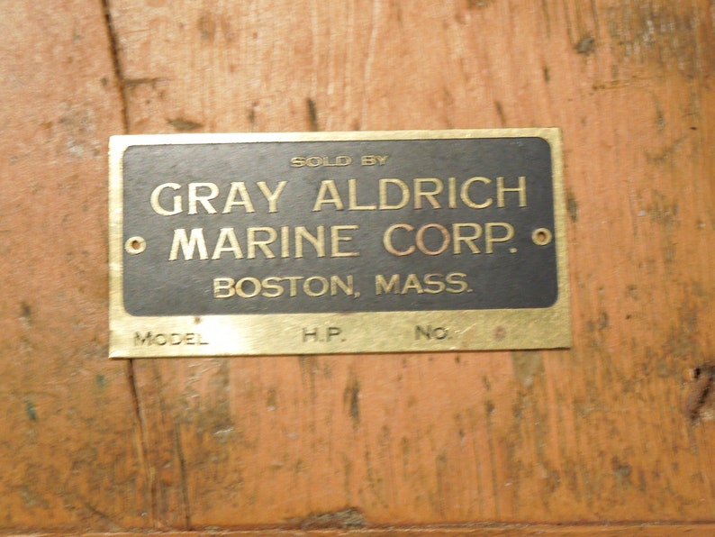 Rare étiquette en laiton pour moteur de tracteur, Gray Aldrich Marine Corp. Boston, Massachusetts, livraison gratuite image 2