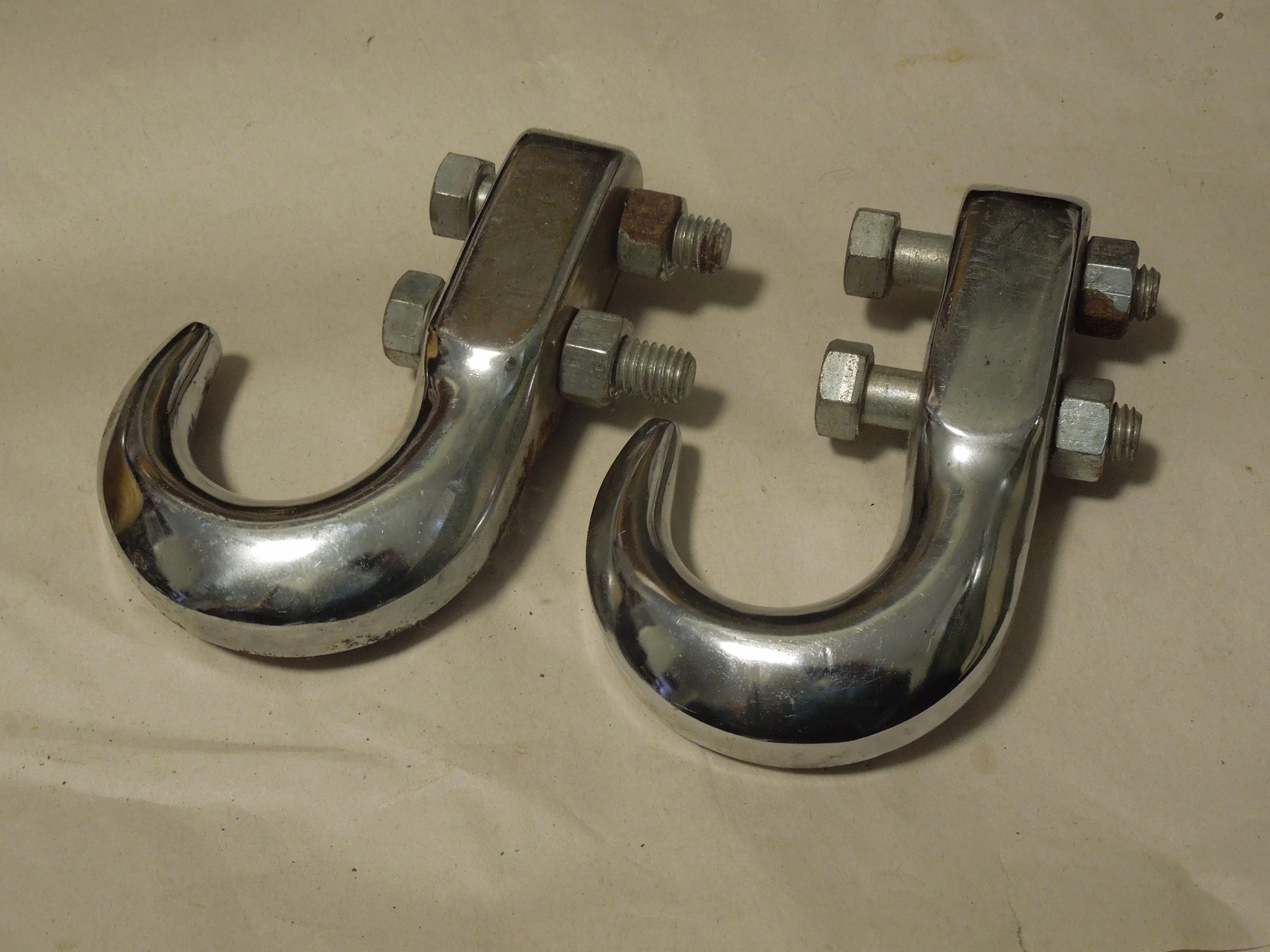 Pair Of Mounted Tow Hooks, Heavy Duty Chrome Towing Hooks, FREE PRIORITY  SHIPPING!!