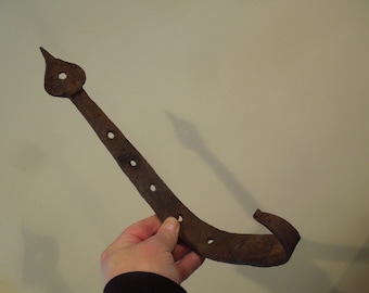 Antique Hand Forged Salvaged Strap Hinge, Iron Blacksmith Large Hook, FREE SHIPPING!!