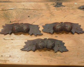 Antique Walnut Fruit / Nuts Wood Carved Pulls, Victorian Eastlake Wood Dresser Pulls, FREE SHIPPING!!