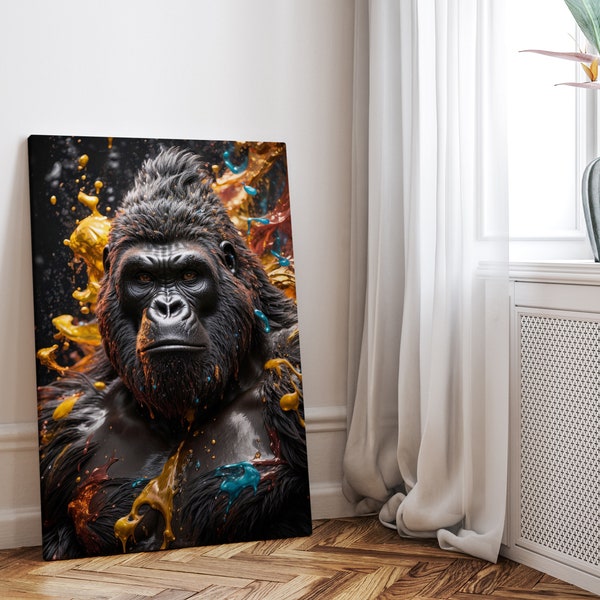 Gorilla Wandkunst - Leinwand - Wandbild Tiergemälde Home Decor Druck Bild Wandkunst