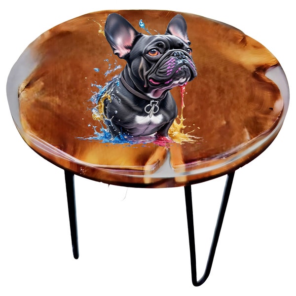 Beistelltisch Tisch mit Französische Bulldogge Frenchie - Epoxidharz