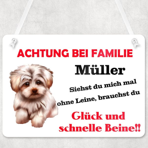 Türschild Eingangsschild Schild mit Malteser Hund - Deko mit deinem Nachnamen, einfach bei der Bestellung mitteilen