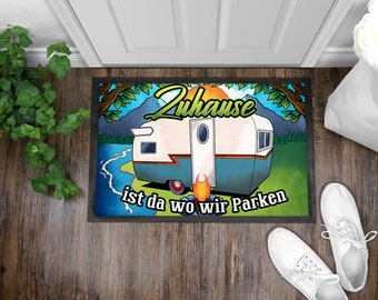 Camper Camping Wohnwagen Wohnmobil - Fußmatte Schmutzfangmatte Türmatte 35x50cm mit Gummiumrandung - Rutschfest - Innen Außen