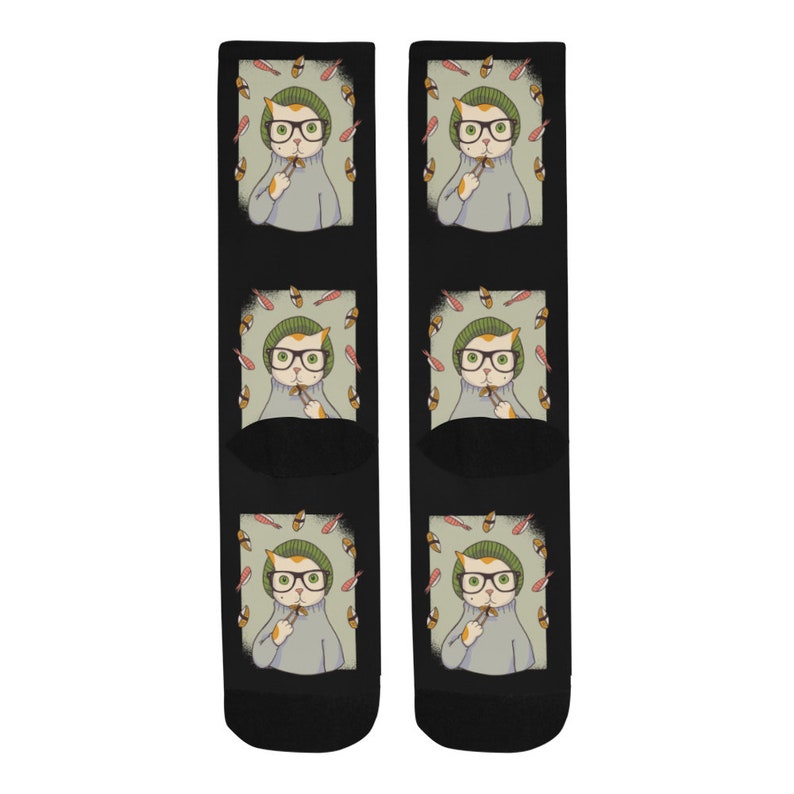 Funny cats socks stockings that like to eat sushi for men and women