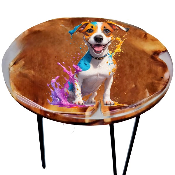 Beistelltisch Tisch mit Jack Russell Terrier - Epoxidharz