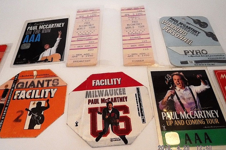 1990/'s Paul McCartney 7 Access Passes /& 2 Tickets Laminated Passes Used by Worker +++