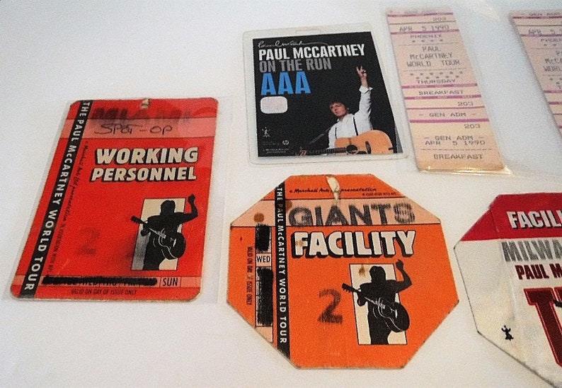1990/'s Paul McCartney 7 Access Passes /& 2 Tickets Laminated Passes Used by Worker +++