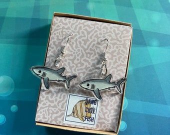 Porbeagle Shark Earrings - Elasmobranch earrings, aquarium jewelry, shark jewelry, aquarist earrings, aquarium jewelry, dang cute fish