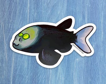 Barreleye Sticker - great gift for an aquarist, ocean lover, or any fan of fish! Deep sea sticker