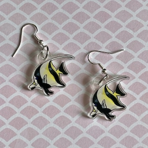 Moorish Idol Earrings - Fish earrings, aquarium jewelry, Moorish Idol jewelry, aquarist earrings, aquarium jewelry