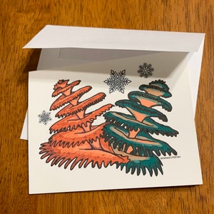Conjunto de cartões de Natal com verme de árvore de Natal - 10 cartões e envelopes - Vermes de árvore de Natal, enfeites brilhantes