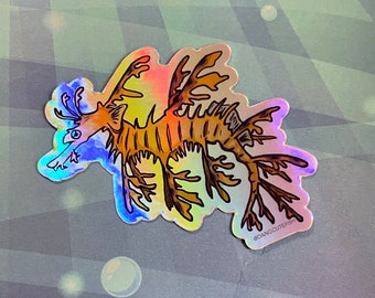 Holo Leafy Seadragon sticker - great gift or stocking stuffer for seahorse, sea dragon, and syngnathid fans!