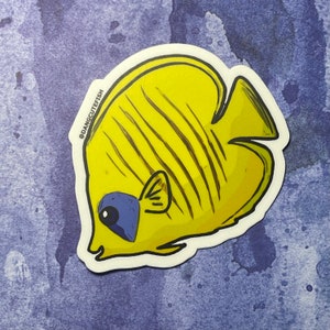 Matt beschichtete Vinyl-Aufkleber (1) - Blauwangen-Falterfisch-Aufkleber, Semilarvatus-Falterfisch-Aufkleber, Falterfischgeschenk, Korallenriff-Fisch