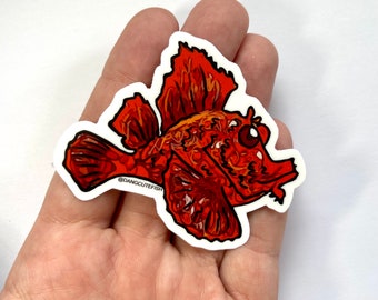 Red Leaf Fish Sticker (1) - matte vinylsticker, schorpioenvis, giftige vissticker