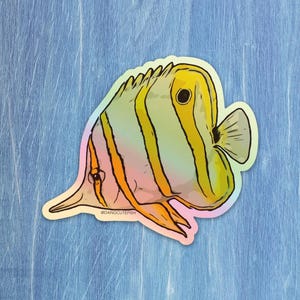 Holographic Vinyl Sticker - Copperband Butterflyfish Sticker, Holo Sticker, Copperband Sticker, Aquarium Sticker, Reef Sticker