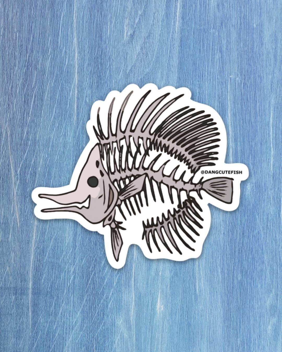 Matte Coated Vinyl Sticker - Copperband Butterflyfish Skeleton, Spooky ...