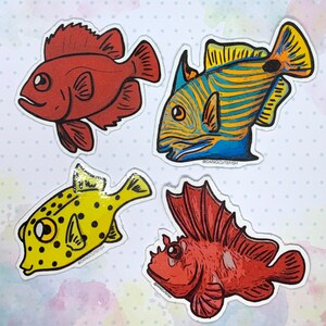Magnet Set - Four Fantastic Fish - leaf fish, undulated triggerfish, boxfish, catalufa