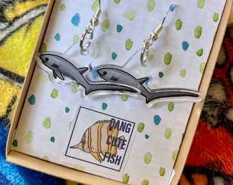 Thresher Shark Earrings - Elasmobranch earrings, aquarium jewelry, shark jewelry, aquarist earrings, aquarium jewelry, dang cute fish