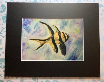 Bangaii Cardinalfish Print - water color painting print, 5x7 print in mat. Fits 8"x19" frame.