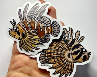 Matte vinylstickerset (2) - Dwerg Lionfish stickers, lionfish sticker, lionfish cadeau, aquariaan sticker, aquariaan cadeau, aquarium sticker