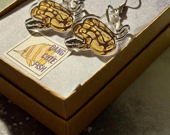 Ball Python Earrings, snake jewelry, reptile gift, herpetologist