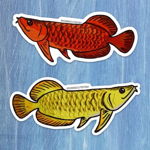 Red and Gold Asian Arowana Sticker Set, great gift for an aquarist!