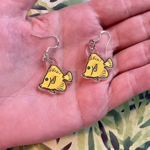 Yellow Tang Earrings Fish earrings, aquarium jewelry, Surgeonfish jewelry, aquarist earrings, aquarium jewelry image 1