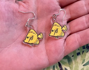 Yellow Tang Earrings - Fish earrings, aquarium jewelry, Surgeonfish jewelry, aquarist earrings, aquarium jewelry