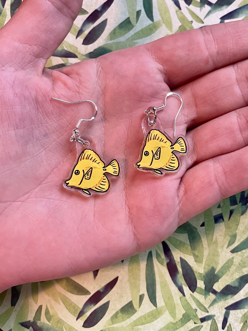 Yellow Tang Earrings Fish earrings, aquarium jewelry, Surgeonfish jewelry, aquarist earrings, aquarium jewelry image 1