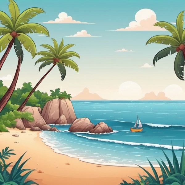 Beautiful landscape beach coconut tree coach line