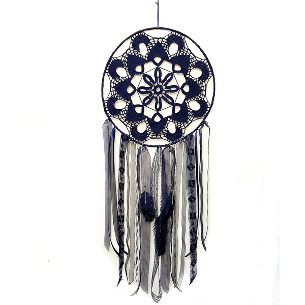 Giant Black Gold dream catcher, Extra Large Black Crochet Boho Dreamcatcher, Black Mandala, Bohemian Lace Dream catcher, Doily dream catcher