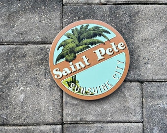 St Pete Palm Tree Sign - Photo on Wood