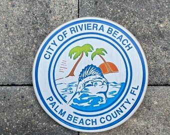 Riviera Beach Florida 8X8 round sign - Photo on Wood